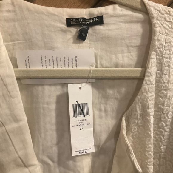 Eileen Fisher 2x lined Cream open front  Embroidered Sq. jacket NWT - Picture 5 of 5